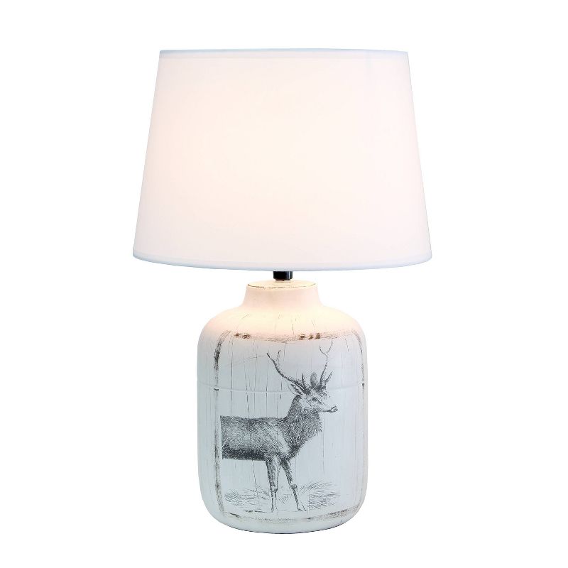 Rustic Deer Buck Nature Printed Ceramic Accent Table Lamp with Fabric Shade White - Simple Designs