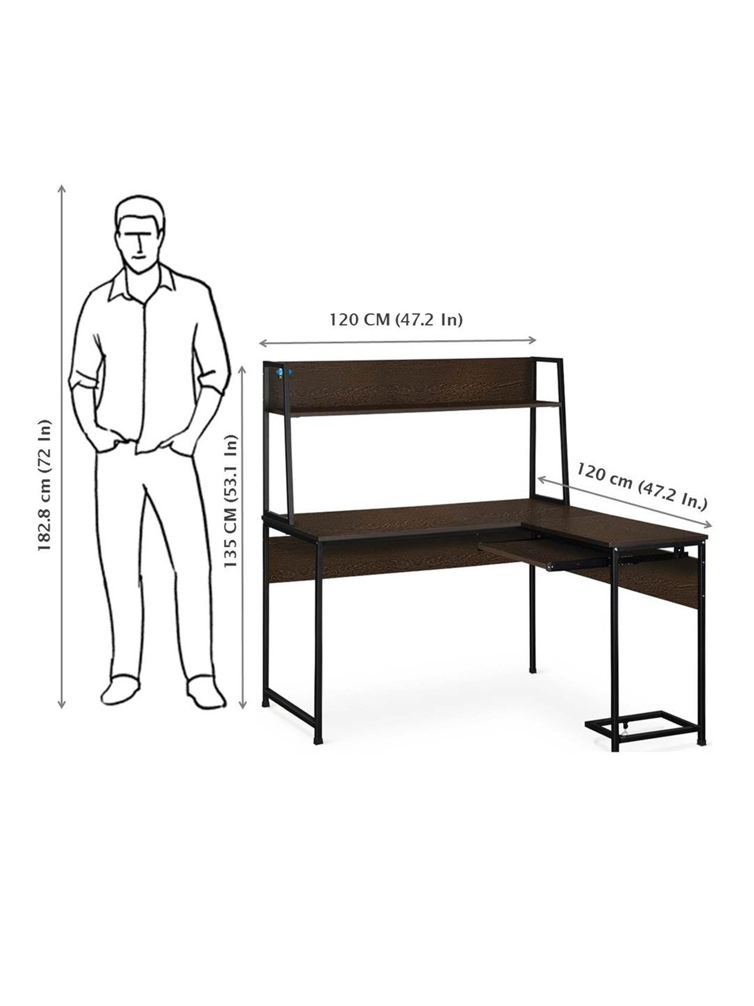 Delite Kom Falcon Flowery Wenge Black Metal L-shaped Computer Desk