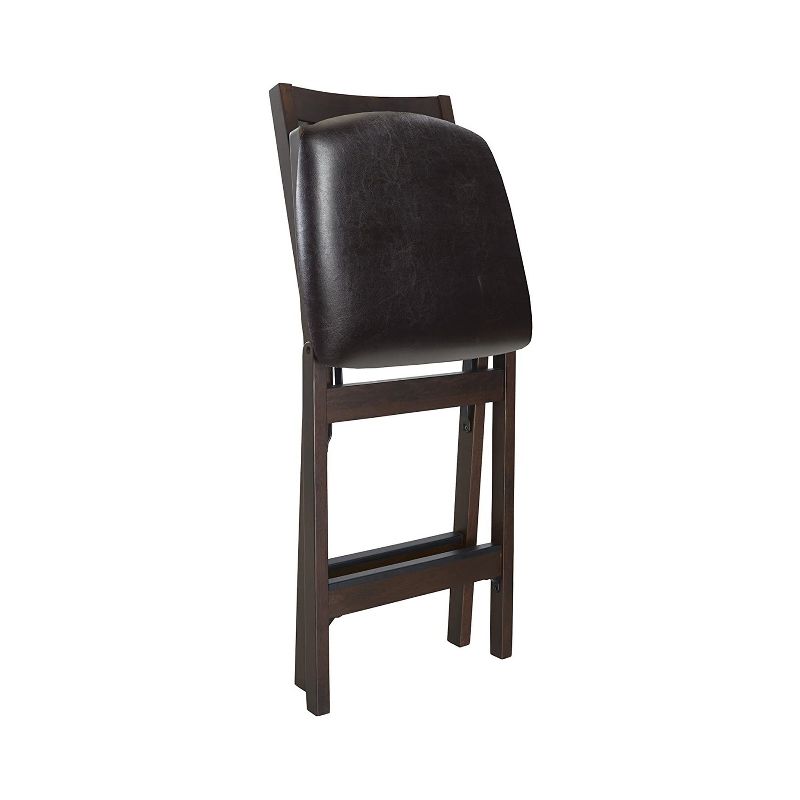 MECO Stakmore Premium Solid Wood Dining Table Folding Counter Stools Set with Fabric Padded Upholstered Seat, Espresso (2 Pack)
