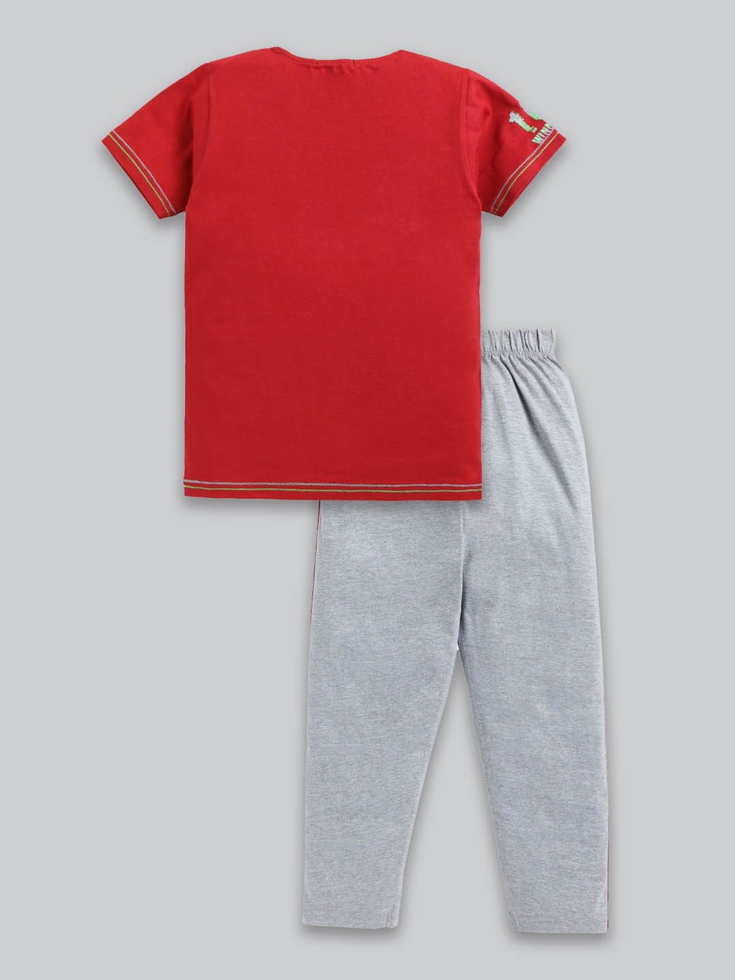 Todd N Teen Kids Red & Grey Graphic Print T-Shirt with Trackpants