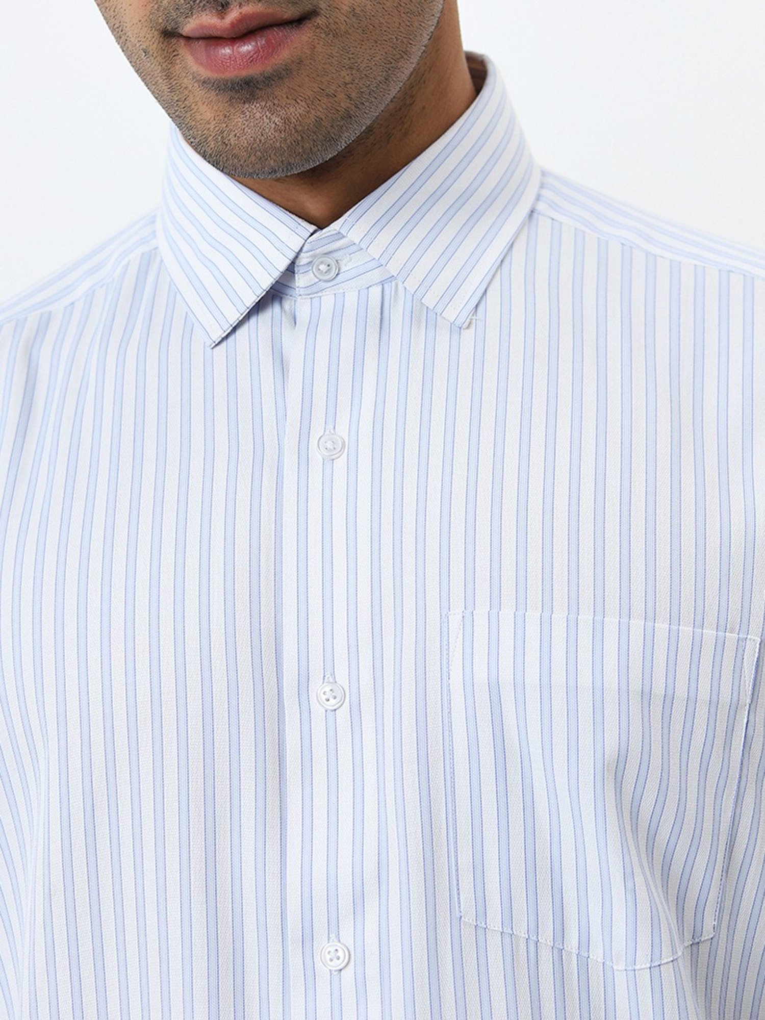 WES Formals by Westside Blue Stripe Pattern Relaxed-Fit Shirt