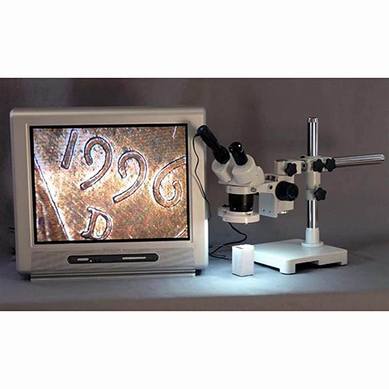 SW-3B24-FRL Binocular Microscope, WH10x Eyepieces, 10X and 40X Magnification, 2X/4X Objective, Single-Arm Boom Stand, 8W Fluorescent Ring Light, 110V-120V