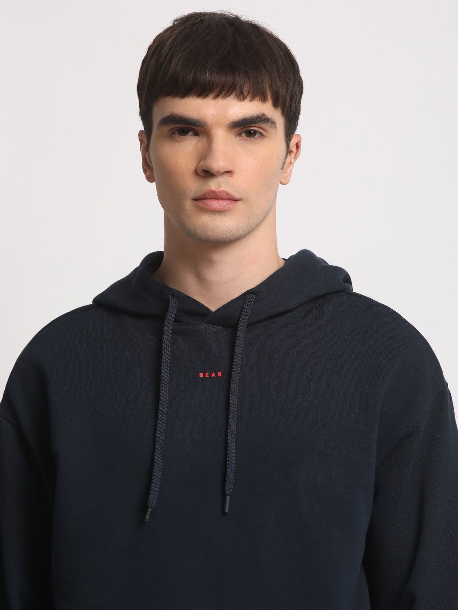 The Bear House Blue Cotton Regular Fit Hooded Sweatshirt