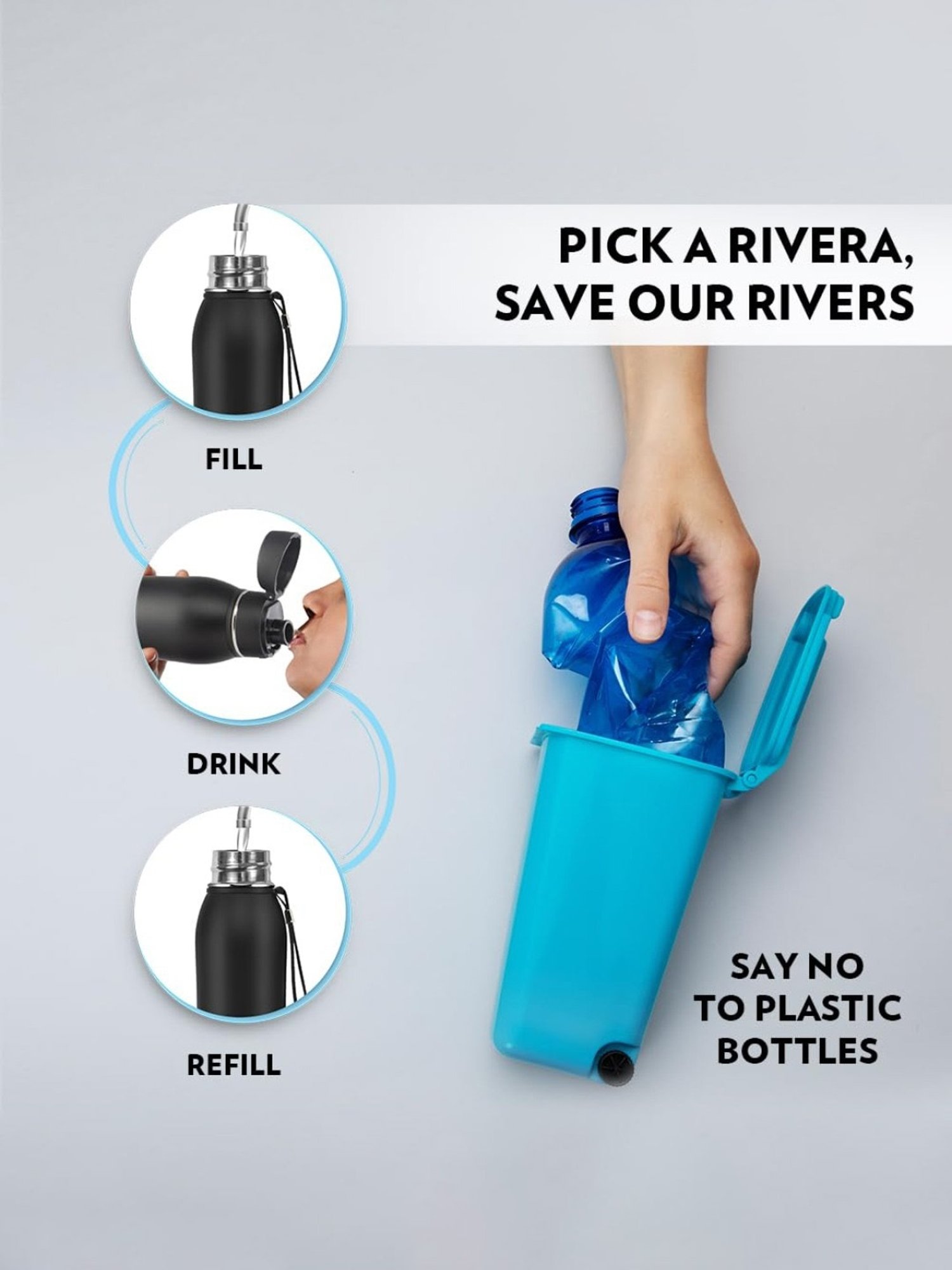 Borosil Black Stainless Steel Double Wall Vaccum Insulated Water Bottles (600ml)