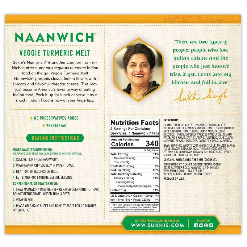 Sukhi's Frozen Veggie Turmeric Melt Naanwich - 10.4oz/2ct