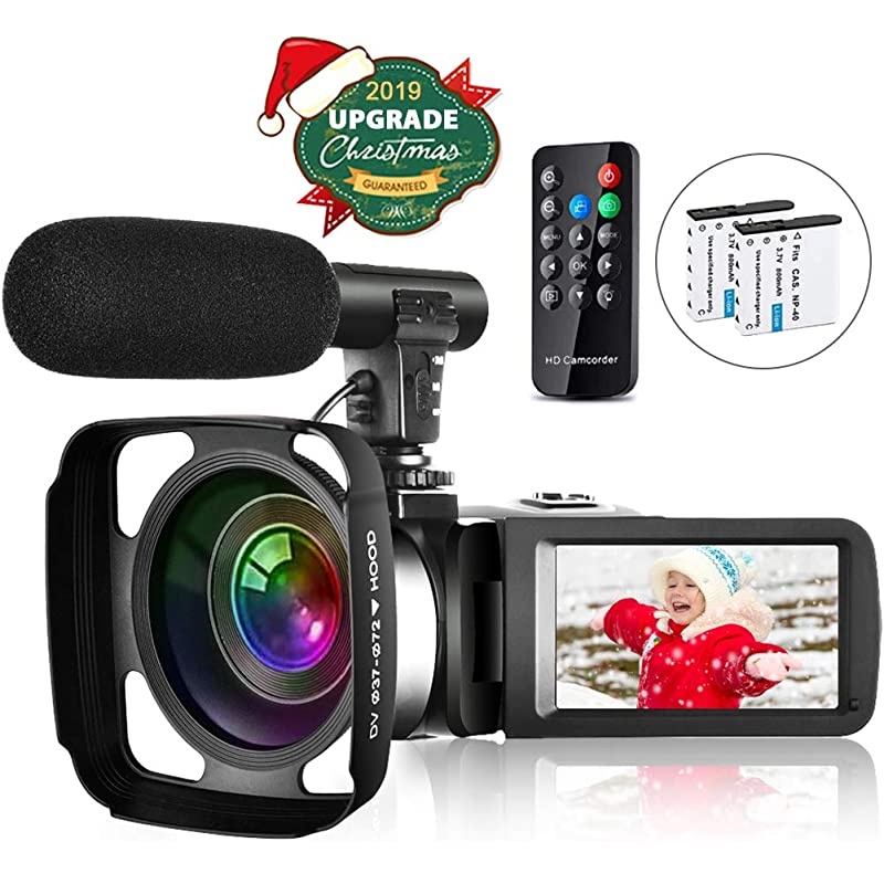 Camera Camcorder Vlogging Camera for Youtube Full HD 2.7K 30FPS 30 MP IR Night Vision 3 Inch Touch Screen Time-Lapse Camcorder with Microphone Remote Control Lens Hood and 2 Batteries