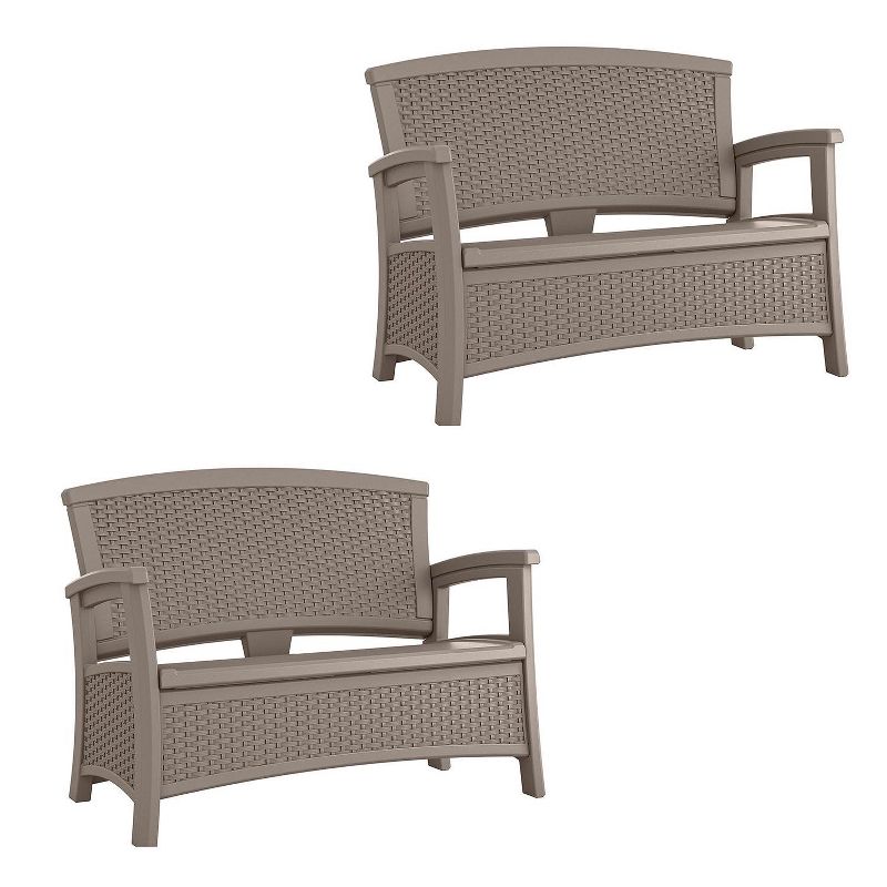 Suncast Elements Wicker Design Loveseat with Folded Storage, Dark Taupe (2 Pack)