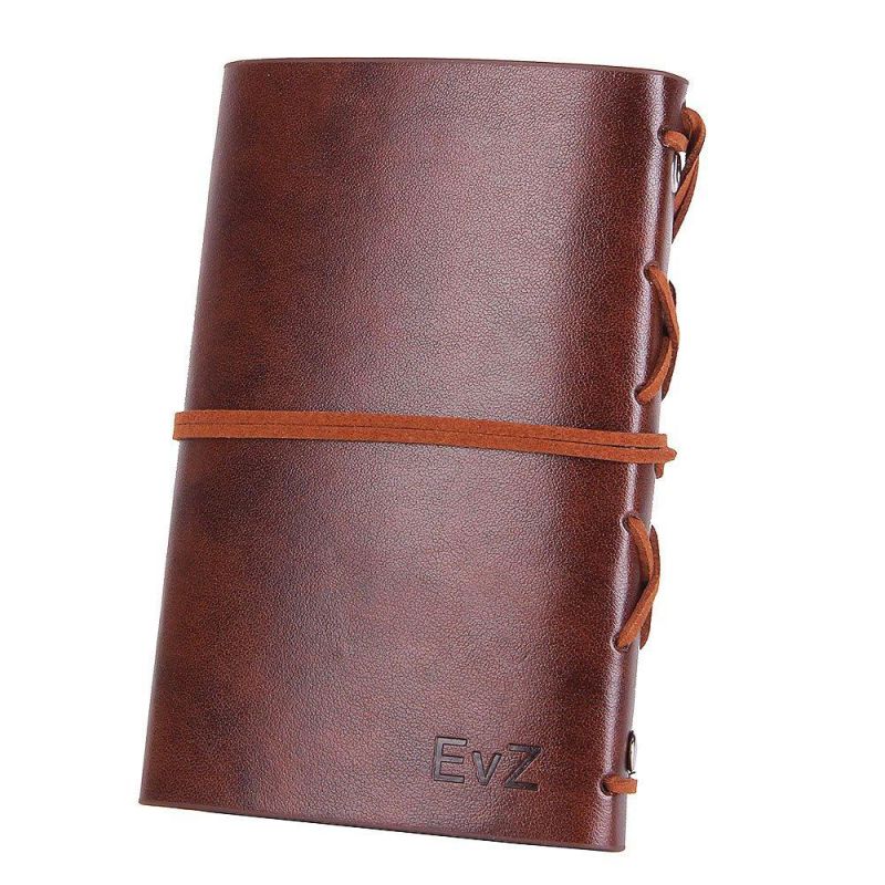 Leather Writing Journal Notebook, EvZ 5 Inches Vintage Nautical Spiral Blank String Diary Notepad Sketchbook Travel to Write in, Unlined Paper, Retro Pendants, Classic Embossed, Retro Coffee