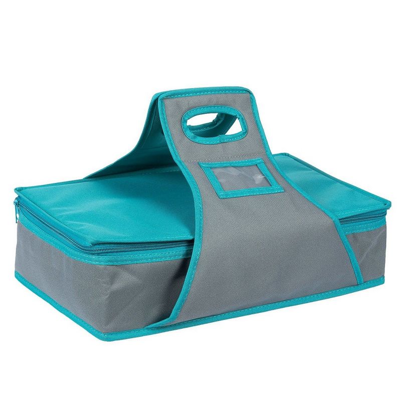 Juvale Casserole Dish Carrier Rectangle Insulated Thermal Food Carrier for Lunch Lasagna Potluck Picnics Vacations Teal and Grey 16 x 10 x 4 inches