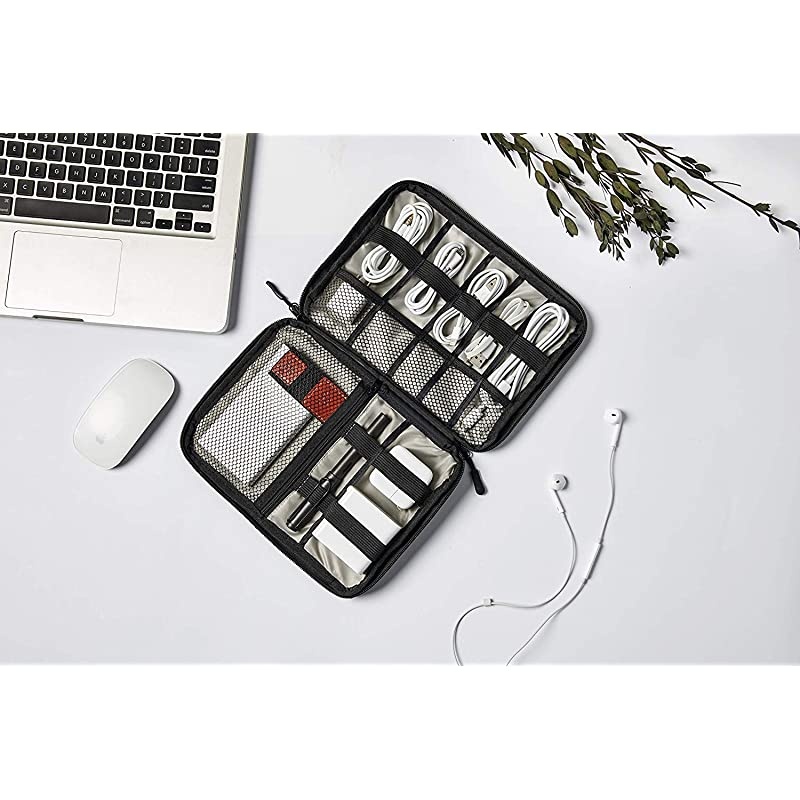 Cable Organizer Bag, Electronics Accessories Carry Cases Portable Cord Organizer Bag Case for USB Cable Cord Pen Hard Cables Earphone Ipad iPhone with 8 Cable Ties (Up to 7.9)