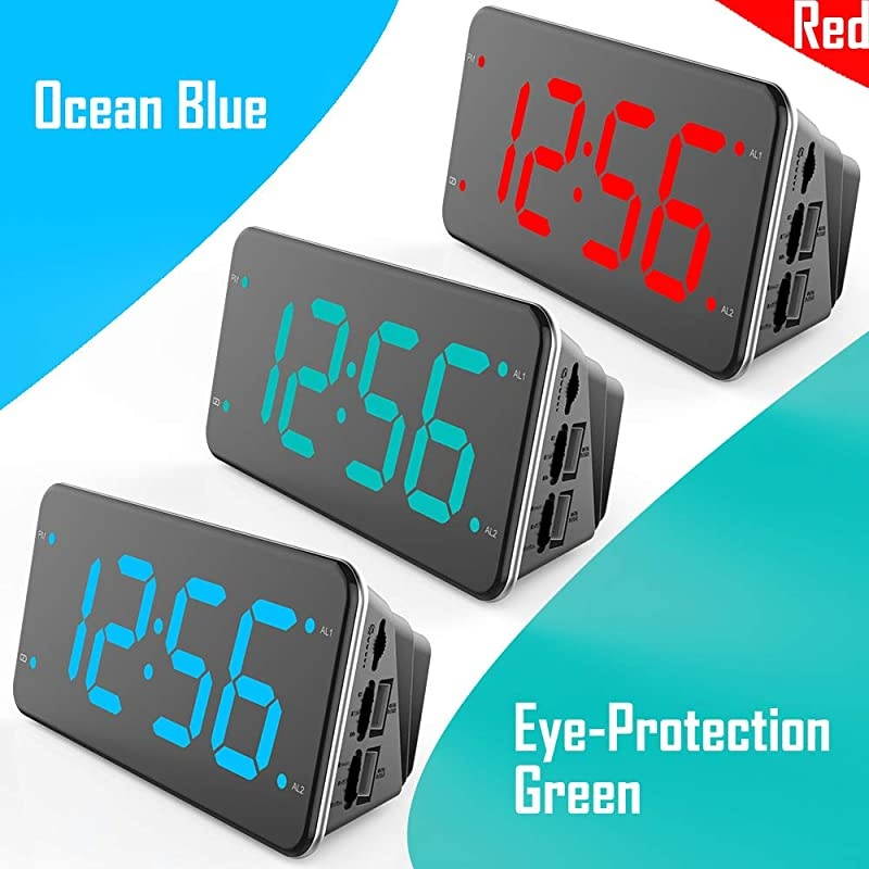 Loud Alarm Clock with Bed Shaker, Vibrating Alarm Clock for Heavy Sleepers, Deaf and Hard of Hearing, Dual Alarm Clock with USB Charger, 7-Inch Display, Full Range Dimmer, Battery Backup - Red