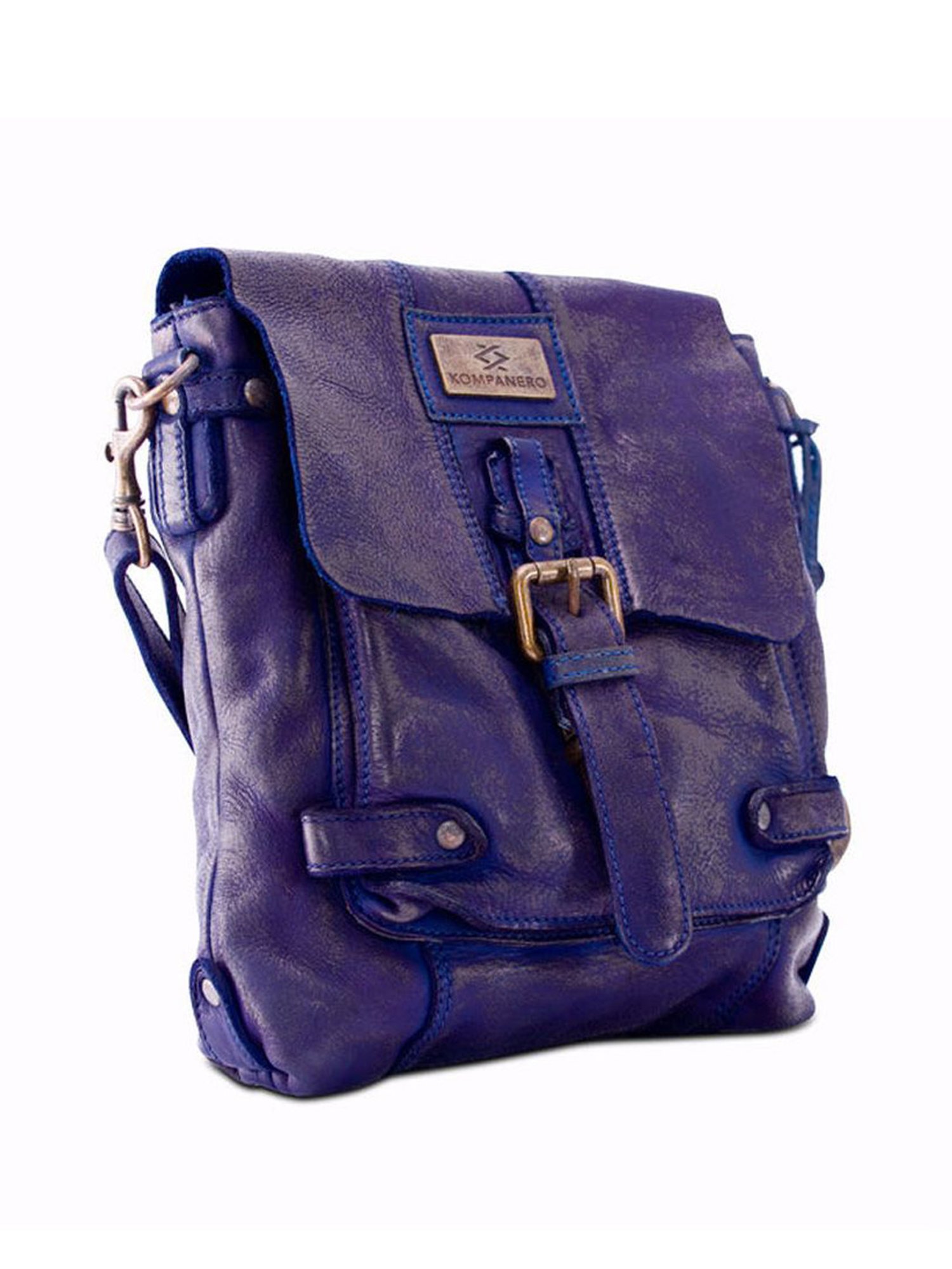 KOMPANERO Adam Blue Leather Solid Cross Body Bag