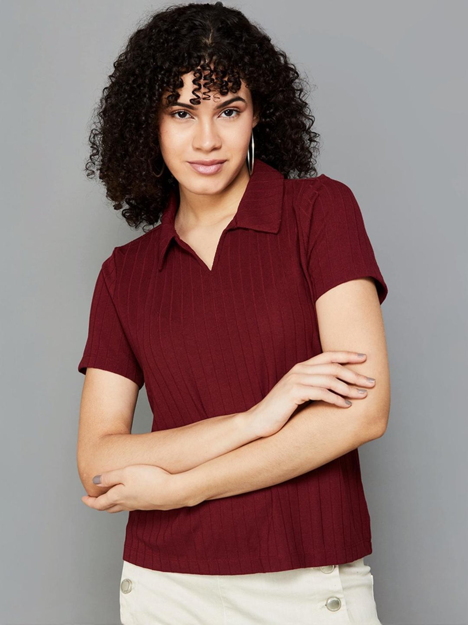 Fame Forever by Lifestyle Maroon Striped Top