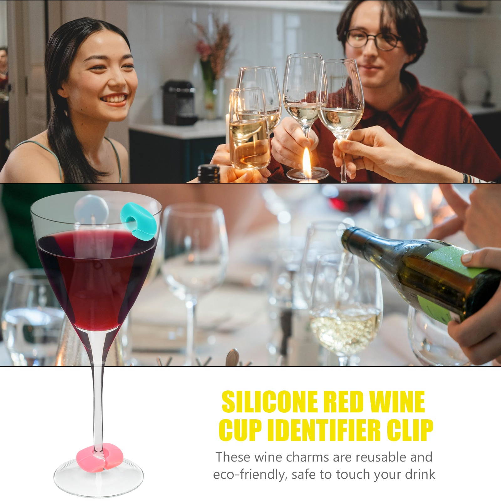 1 Set of Silicone Useful Nonslip Creative Red Wine Glass Markers Wine Glass Clips Wine Charms Durable Reusable Convenient Cup Clips Tag Clips Glass Clips Label Clips for Dinner Home KTV Buffet Party
