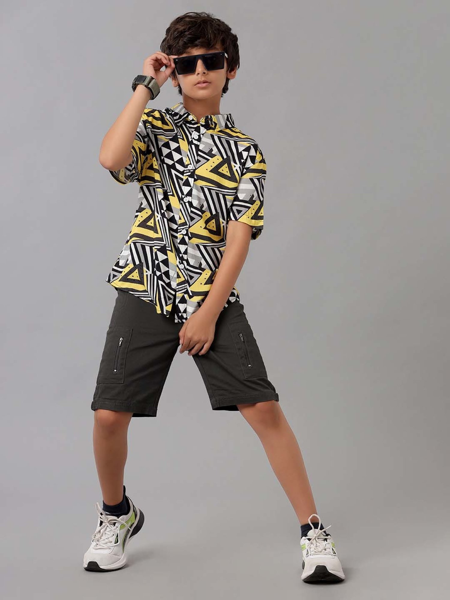 Under Fourteen Only Kids Yellow & Grey Printed Shirt