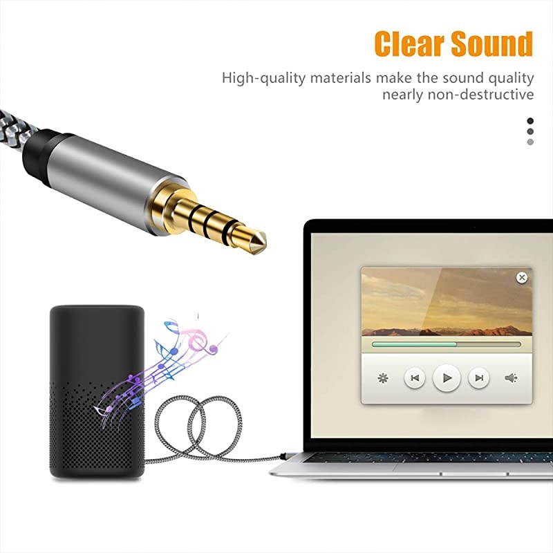 to Audio Cable 20Ft4 Pole HiFi Stereo Sound 35mm Aux Cable AdapterAuxiliary CableAux Cord Compatible All 35mmEnabled Devices for Car 20Ft Silver