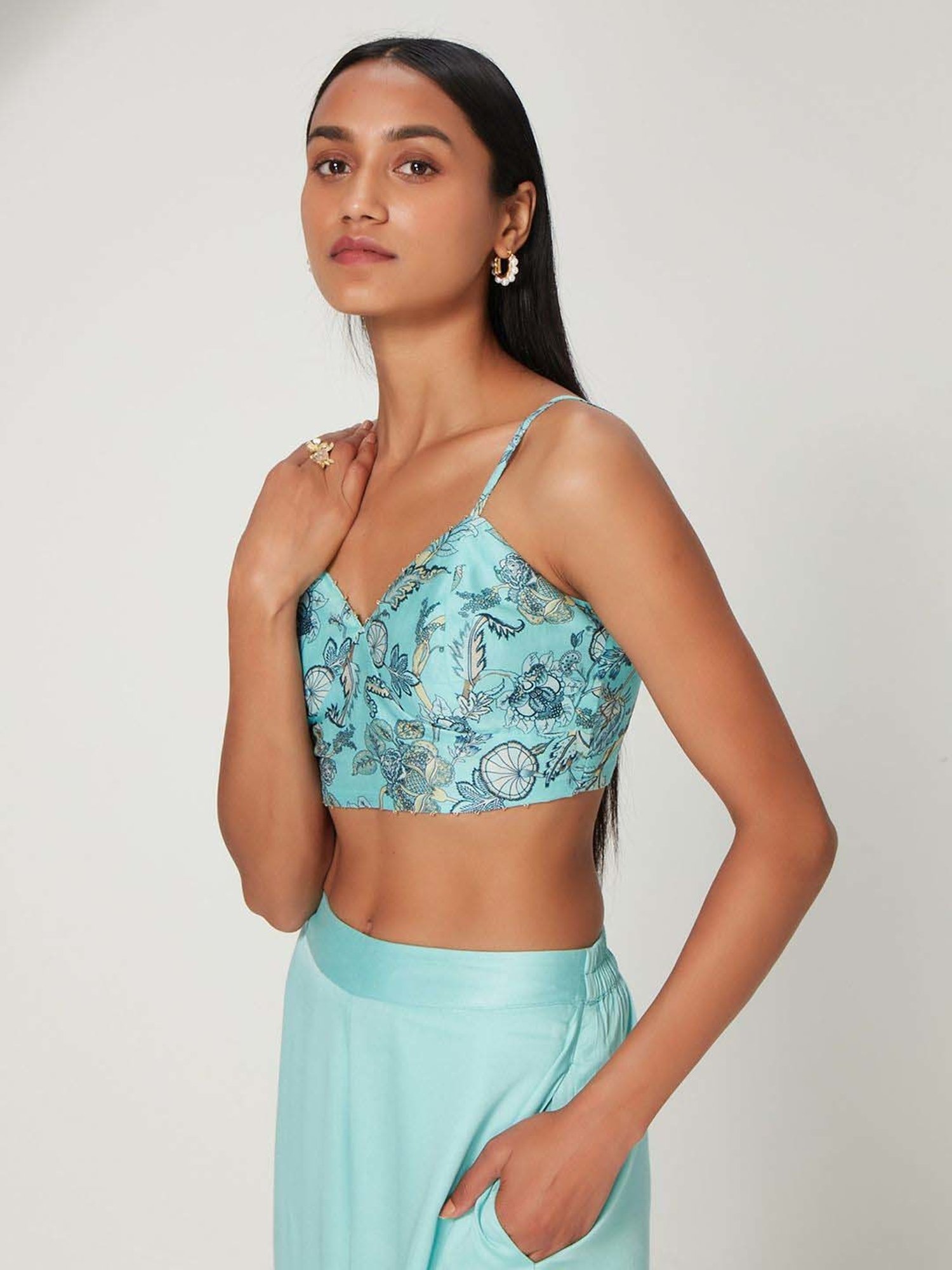 Ancestry Sky Blue Floral Print Crop Top