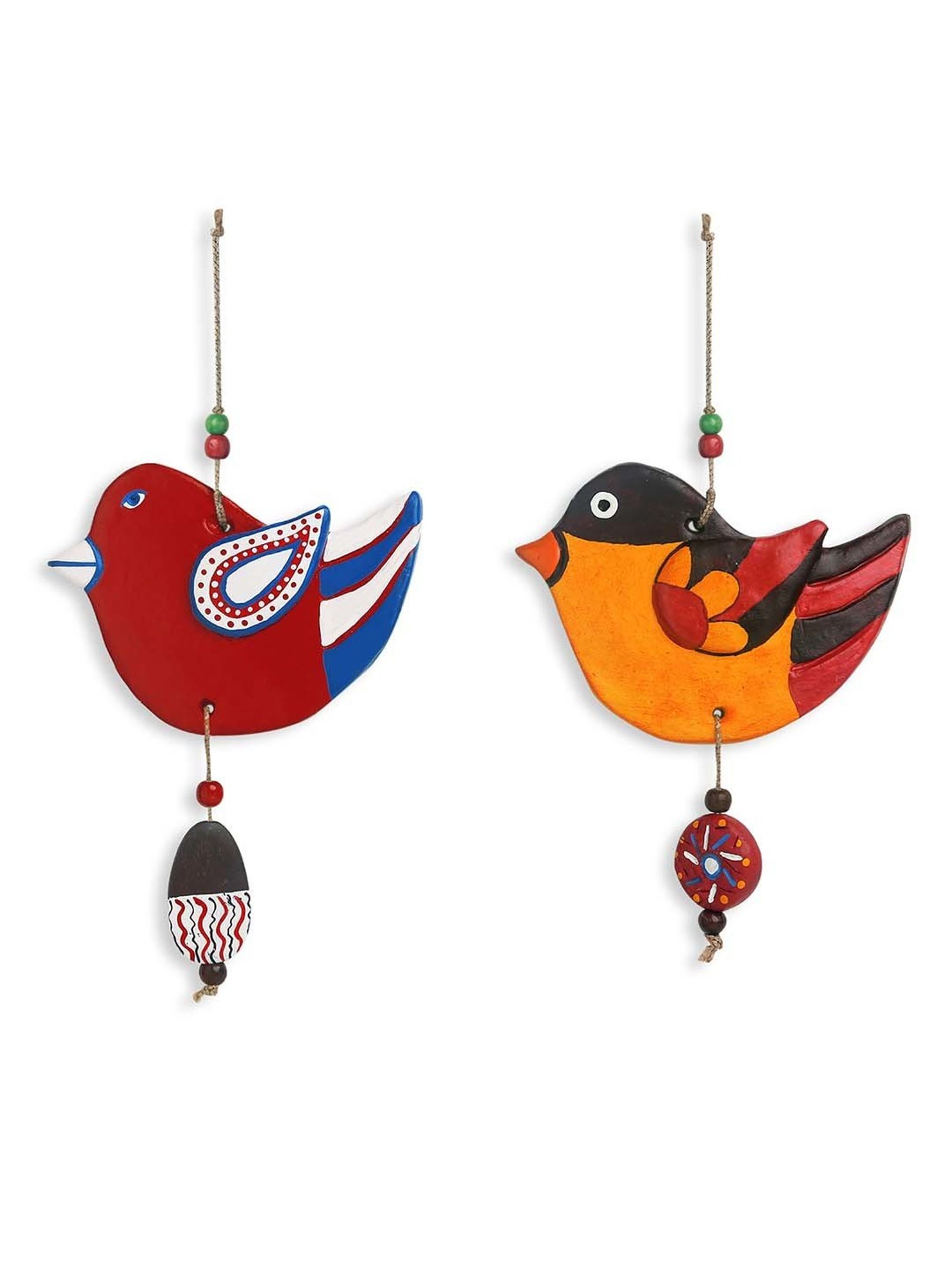 ExclusiveLane 'Feathered Sparrows' Handmade & Hand-painted Garden Decorative Terracotta Wall Hanging