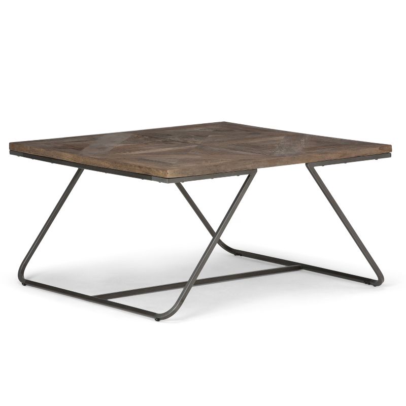 34" Camilla Solid Aged Elm Wood Square Coffee Table Distressed Java Brown Wood Inlay - WyndenHall