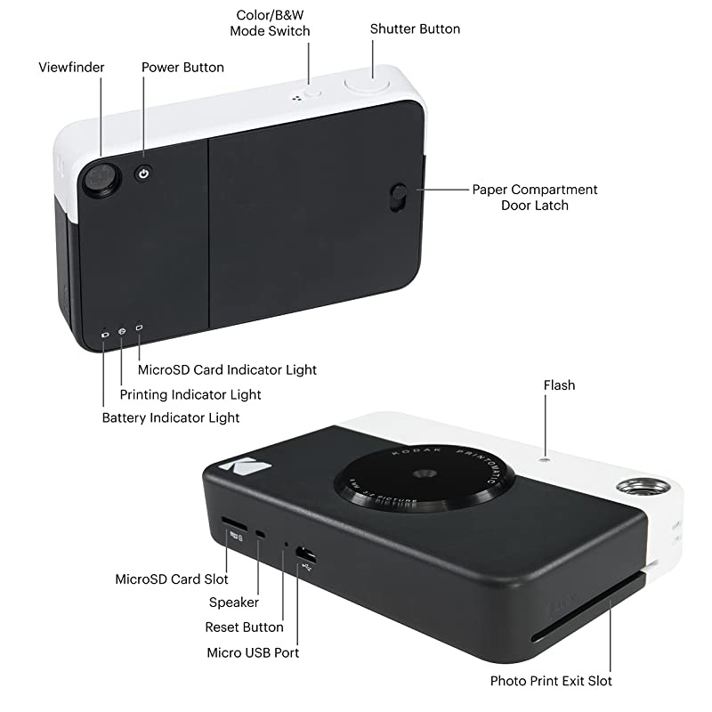 KODAK Printomatic Digital Instant Print Camera Full Color Prints On  2x3 StickyBacked Photo Paper Black Print Memories Instantly