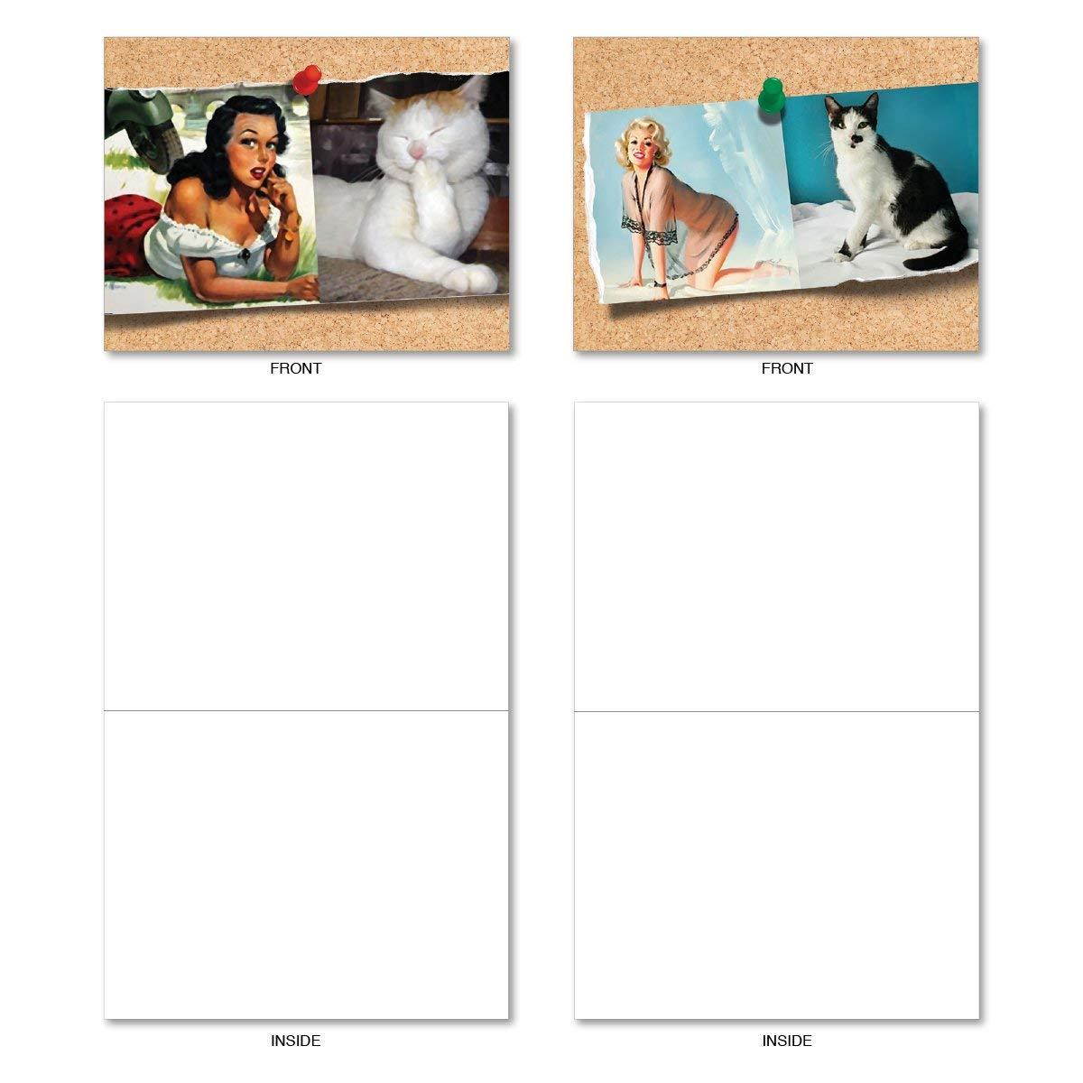 10 Hilarious Note Cards for All Occasions - Assorted &lsquo;Cats and Chicks&rsquo; Blank Greeting Cards with Envelopes - Stationery for Weddings, Birthdays, Holidays & Gratitude - NobleWorks #M6484OCB