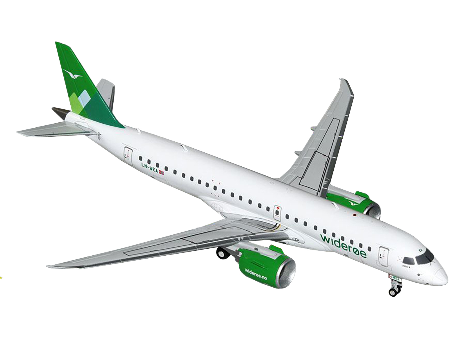 Embraer E190-E2 Commercial Aircraft "Wideroe" (LN-WEA) White with Green Tail 1/400 Diecast Model Airplane by GeminiJets