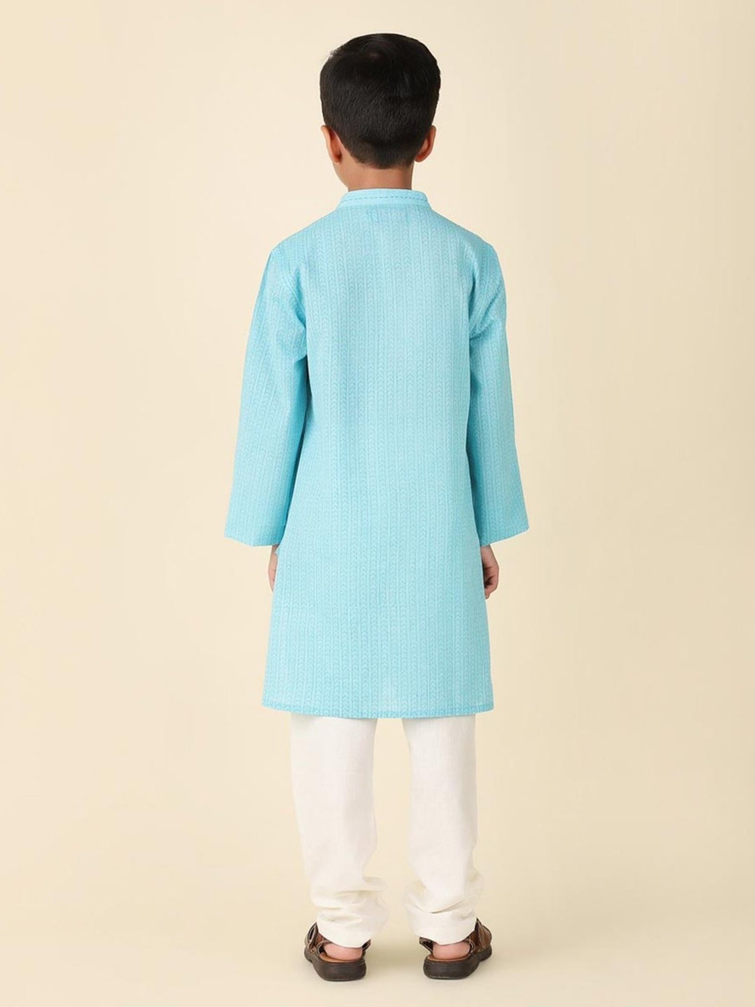 Fabindia Kids Blue Cotton Printed Full Sleeves Kurta