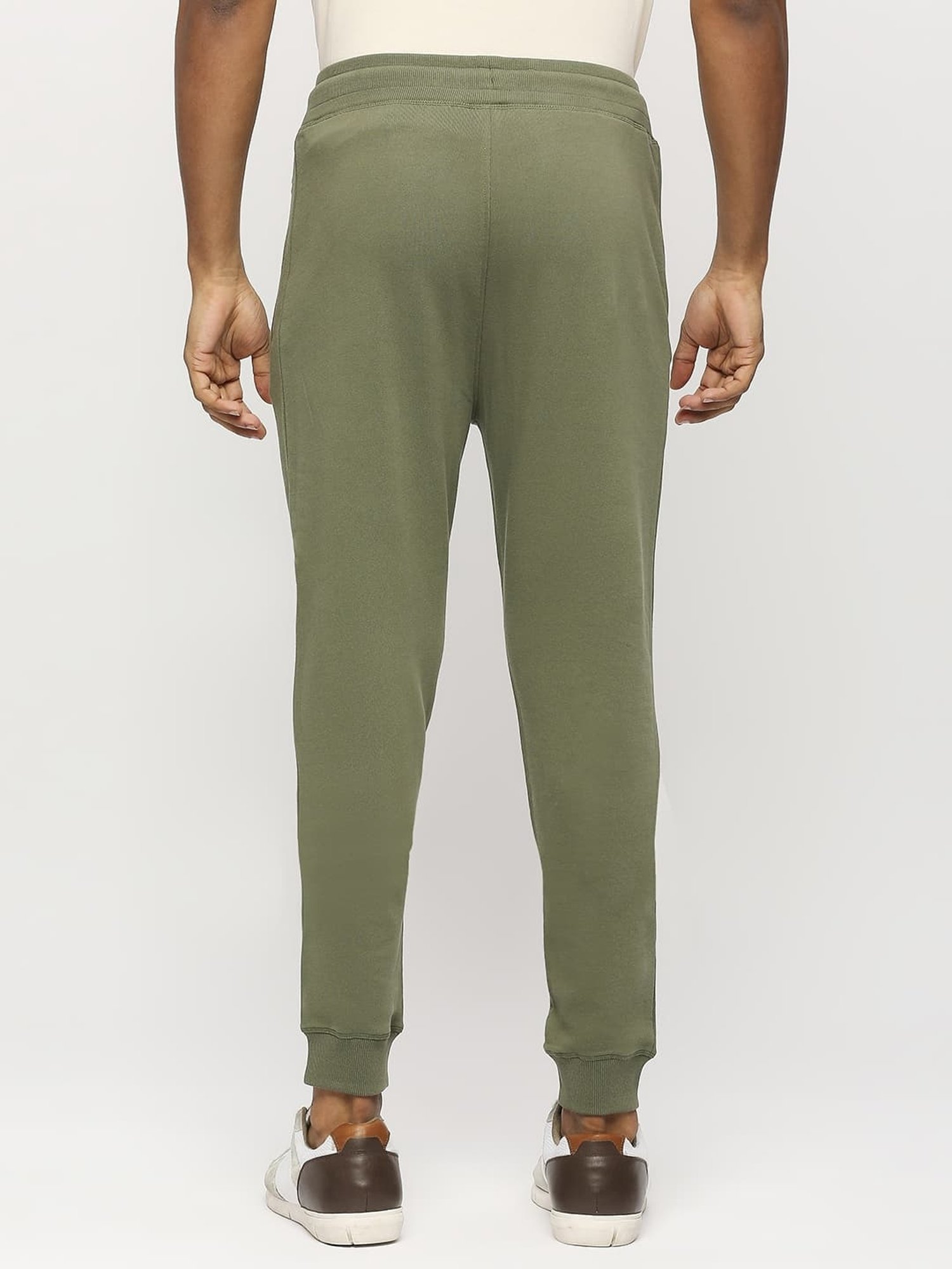 Basics Green Cotton Jogger Fit Texture Joggers