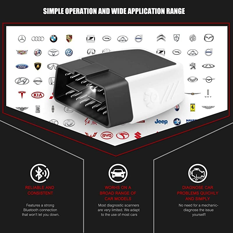 Wireless Bluetooth OBD2 Scanner Car Engine Fault Code Reader, CAN Diagnostic Scan Tool for OBDII Protocol Cars Since 1996, App Compatible with Android and iPhone