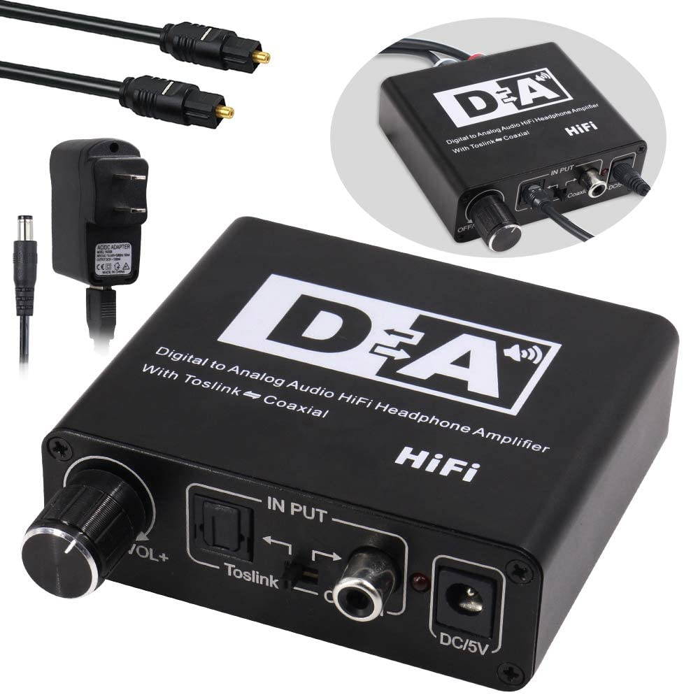 192KHz DAC Digital to Analog Converter, 3 in 1 Digital to Analog Audio Converter Optical Toslink Coaxial to Analog RCA L/R 3.5mm Jack Audio Adapter, Support Toslink to Coaxial and Coaxial to Toslink