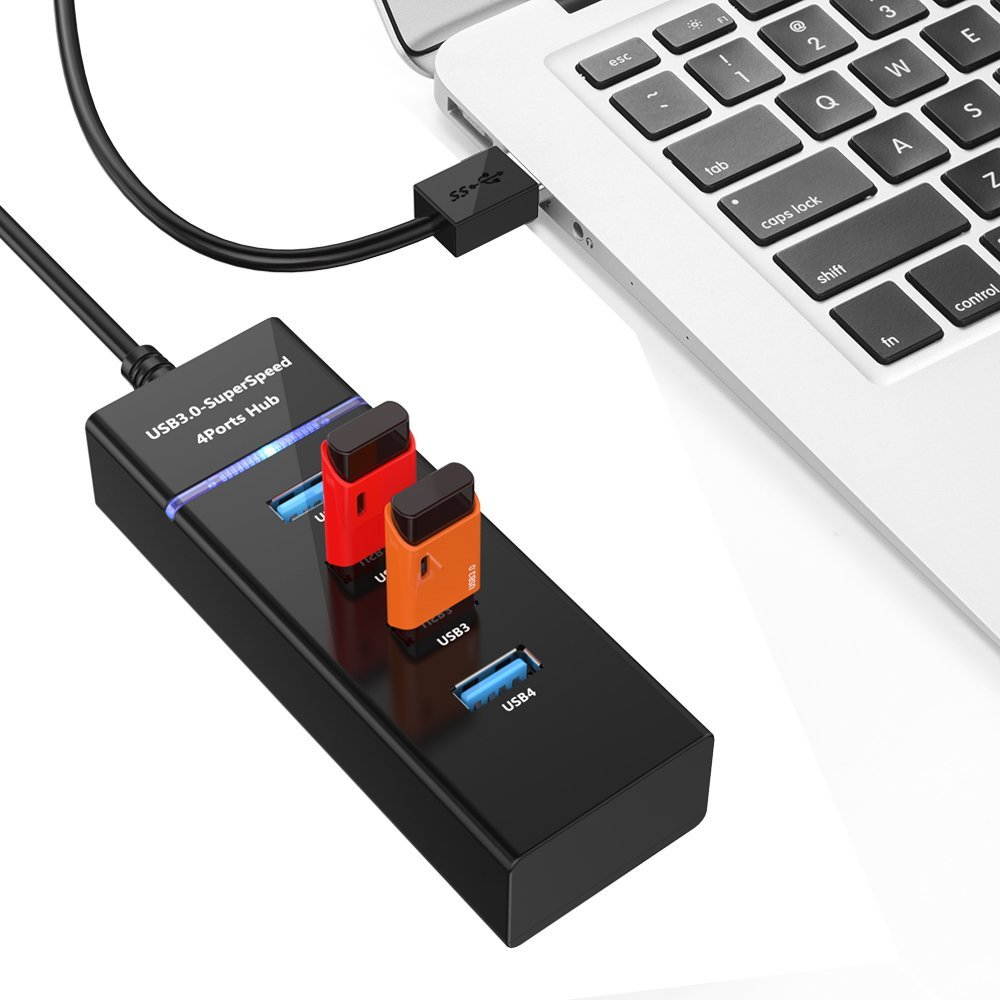 USB Hub, Hhusali 4-Port USB 3.0 Hub (5Gbps Transfer Speed, Lightweight, For Mac and Windows OS)