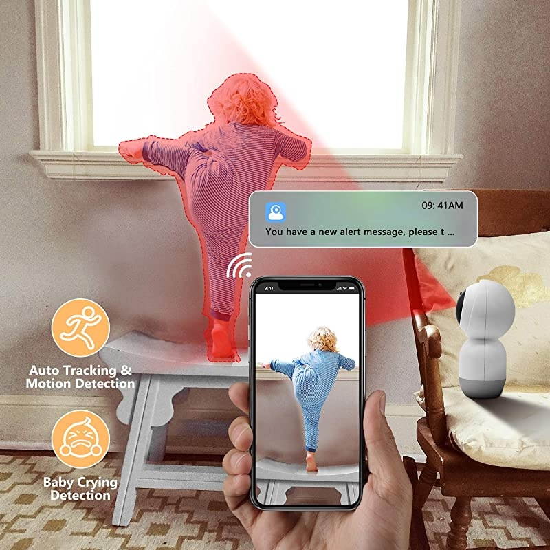 Indoor Security Camera Wireless IP Camera  Dome Camera 1080p Motion Detection 2-Way Audio Night Vision Suitable for Surveillance Home Elder Nanny Pet Safety 2.4G WiFi