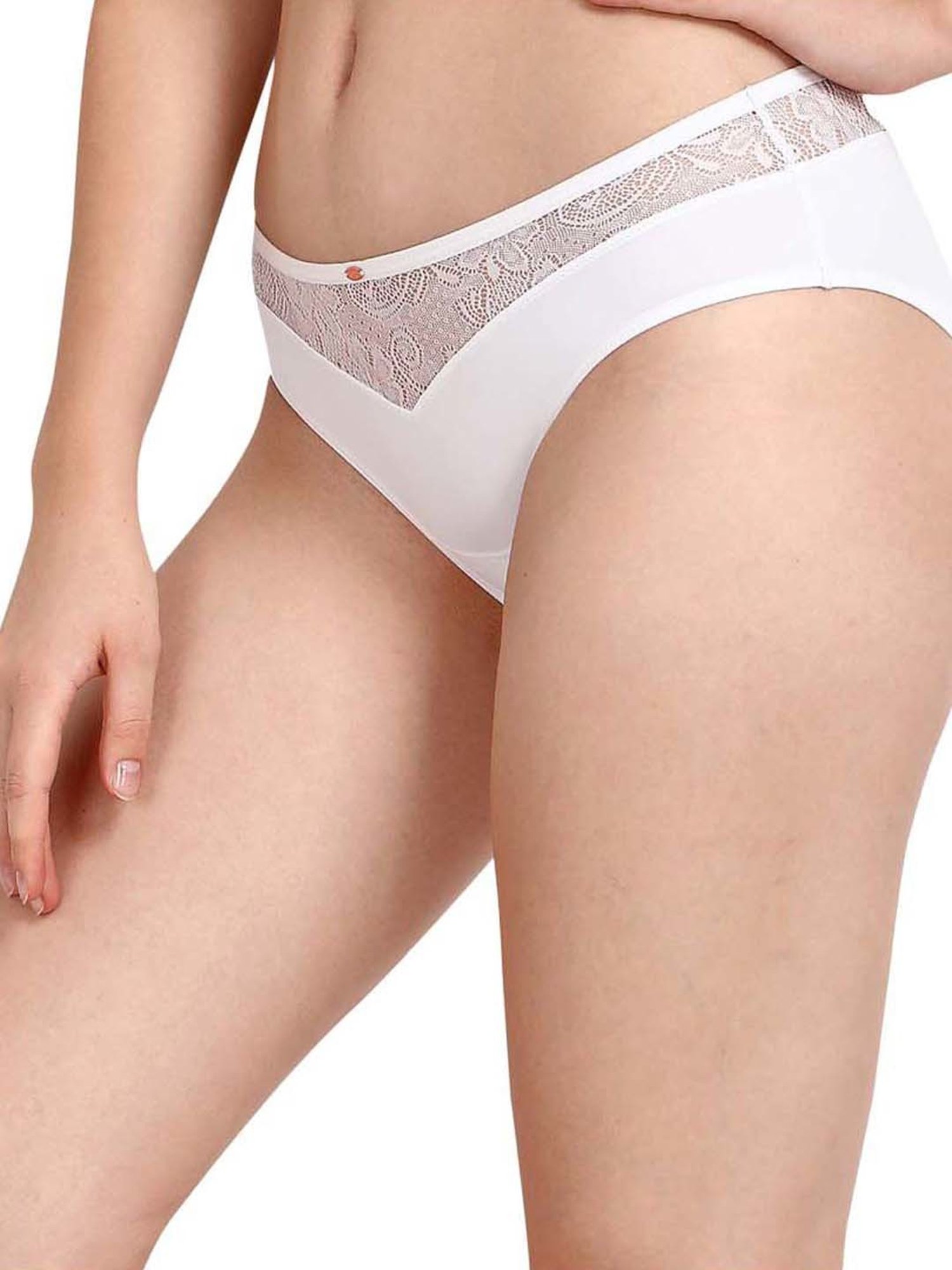 Soie Red & White Lace Work Bikini Panties - Pack Of 2