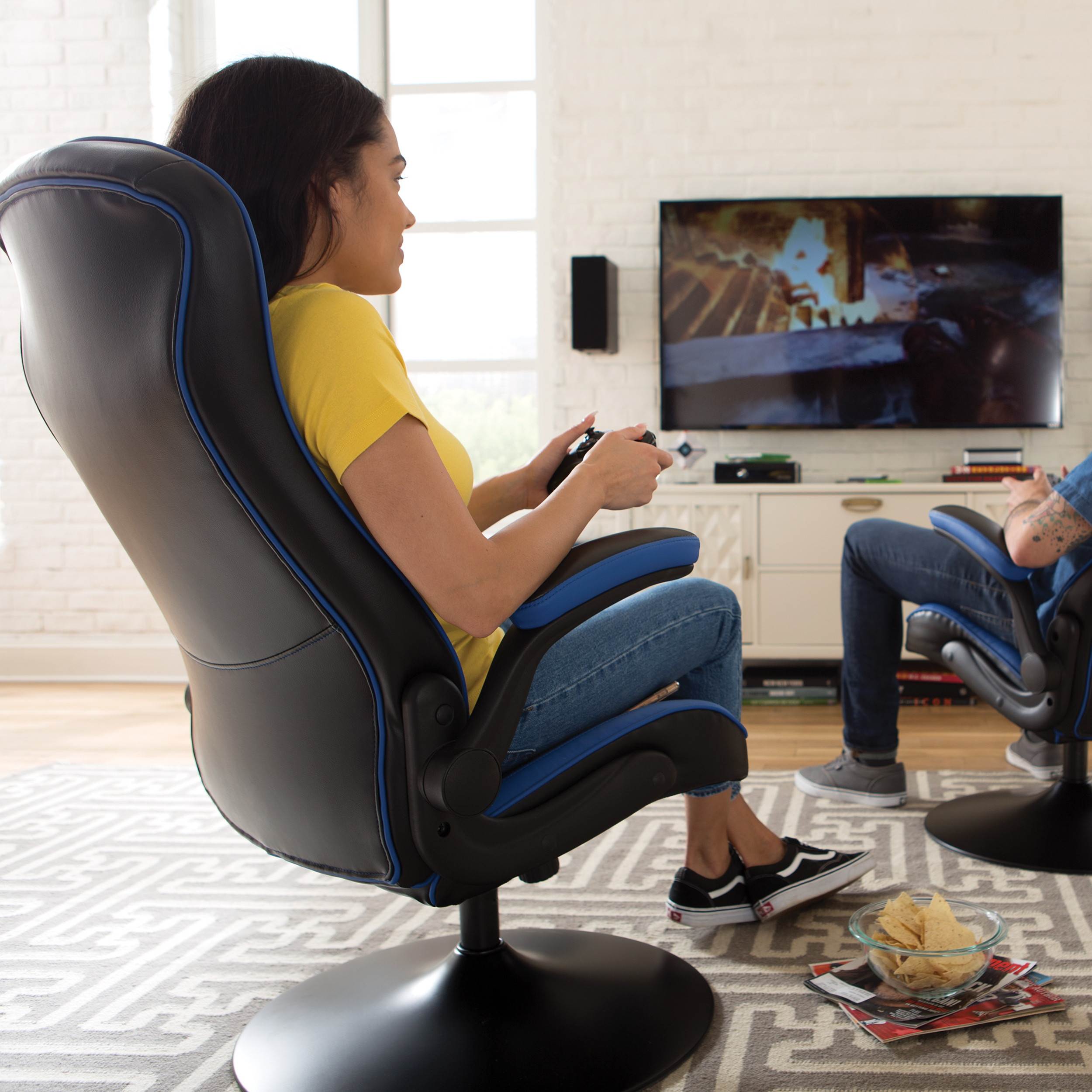 RESPAWN-800 Racing Style Gaming Rocker Chair, Rocking Gaming Chair, in Blue (RSP-800-BLK-BLU)