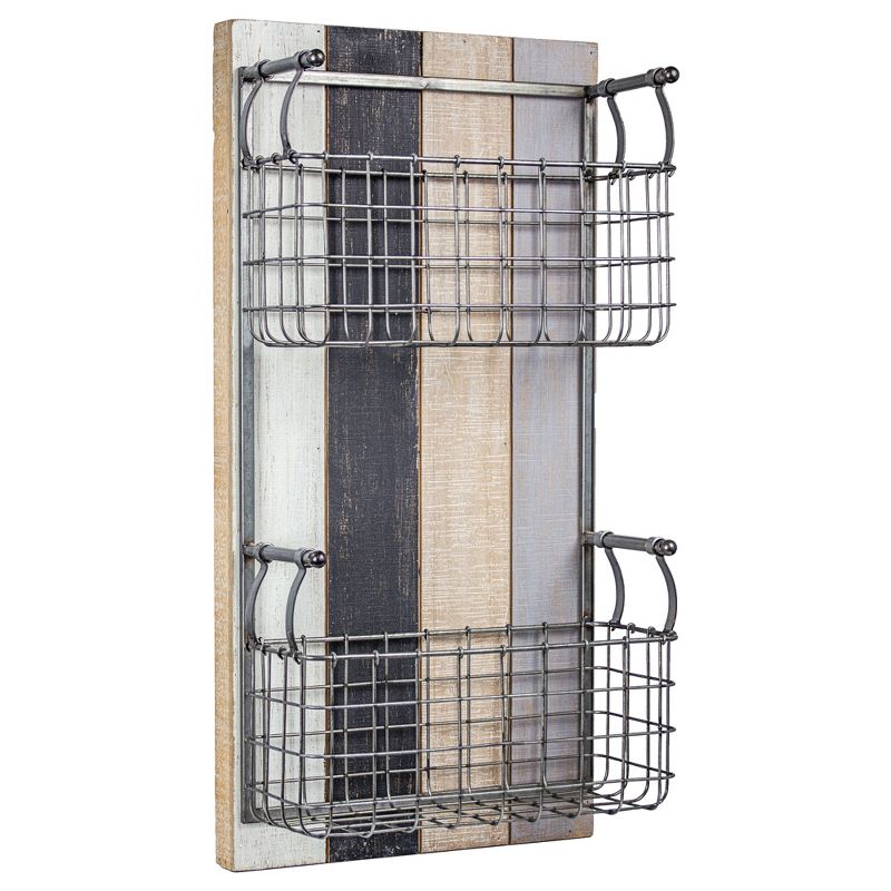 24" x 12" x 6.3" Double Pocket Wire Metal & Wood Wall Storage Basket & Mail Organizer - American Art Decor