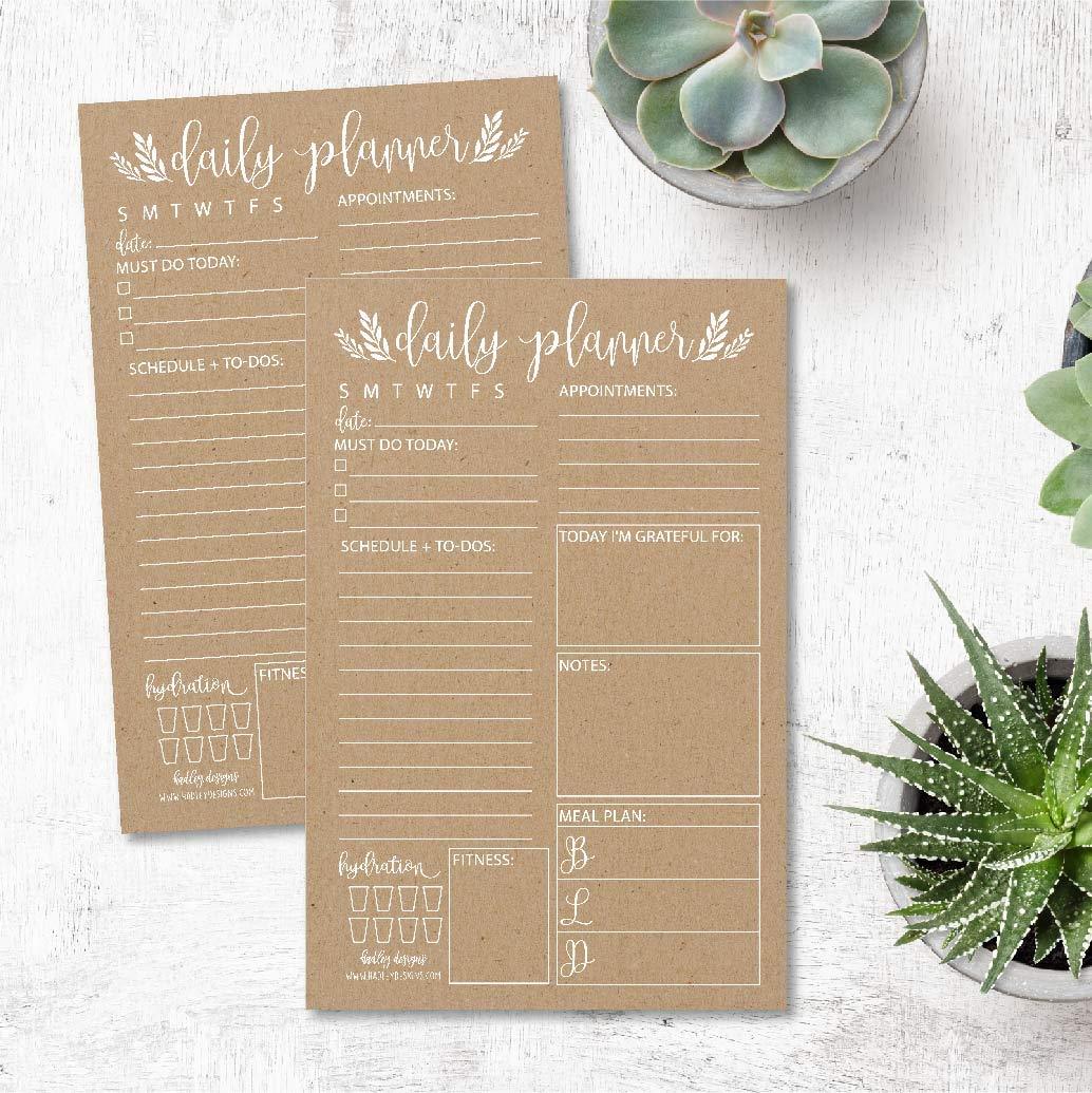 Rustic Undated Daily Task Planner To do List Pad, School Family Life Work Personal Productivity Notepad, Day Schedule Organizer, Cute Water Health Fitness Exercise Goal Habit Tracker 50 Tear Off Pages