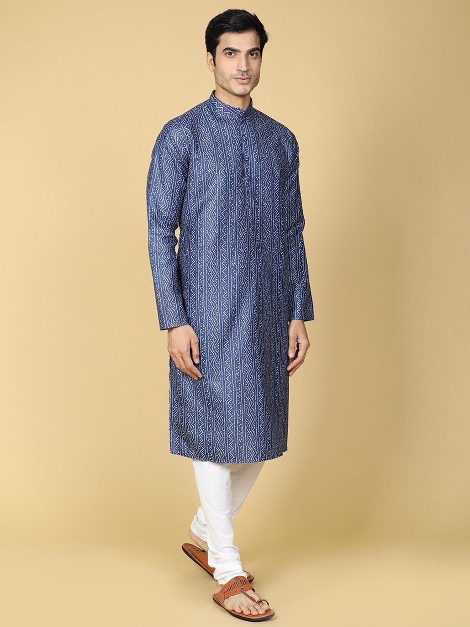 TABARD Blue Cotton Regular Fit Printed Kurta Bottom Set