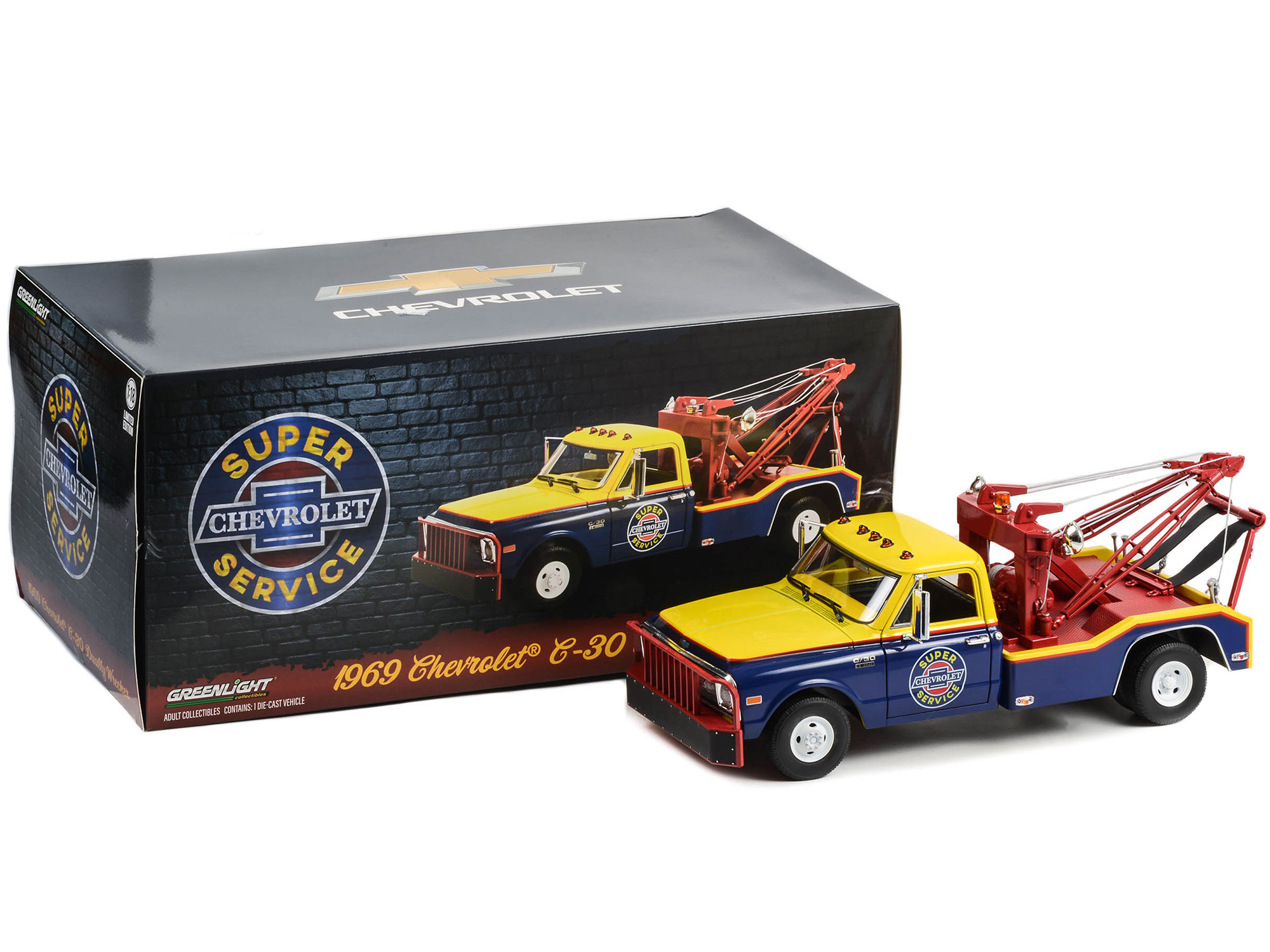 1957 Chevrolet Stepside Tow Truck "Sunoco" Blue and Yellow 1/87 (HO) Scale Model Car by Classic Metal Works