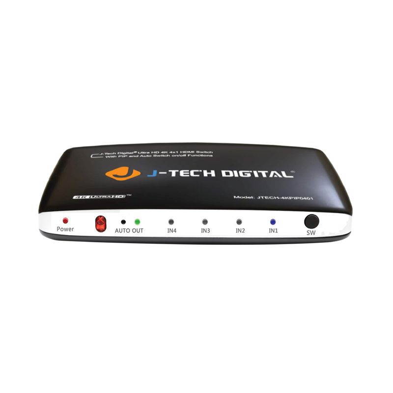 J-Tech Digital 4K@30HZ 4-Port HDMI Switch with PIP, IR, HDCP1.4 Wireless Remote Control, and Auto Switch ON/OFF Functions with Control4 Driver Available