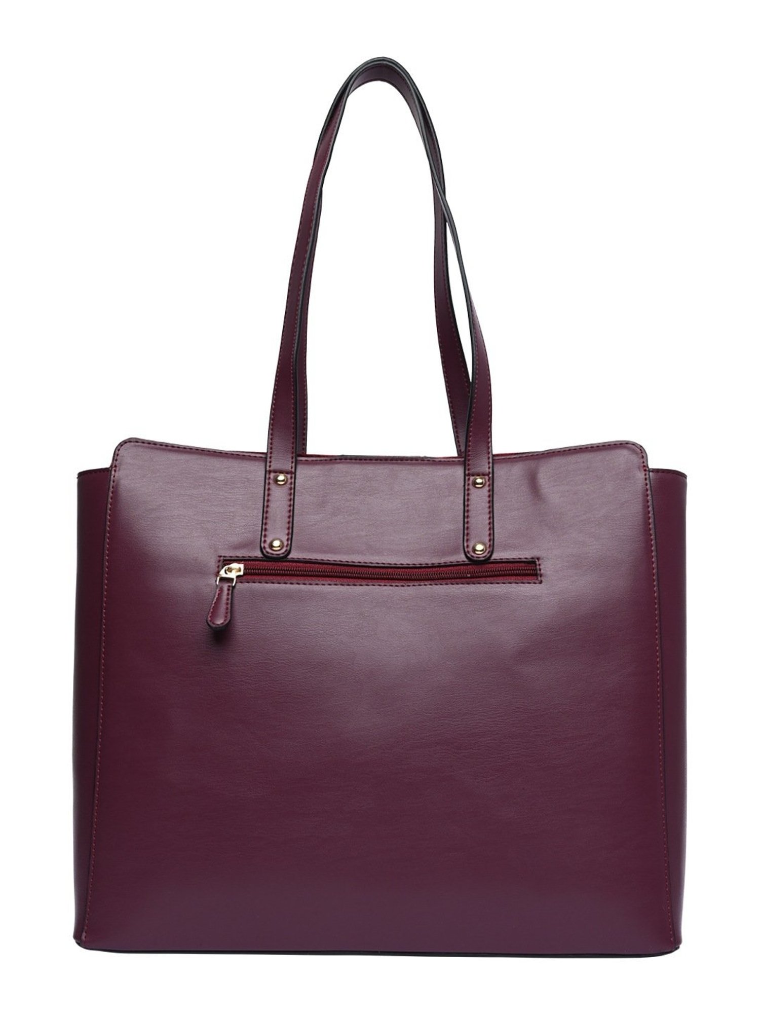 Horra Wine Solid Large Tote Handbag with Pouch