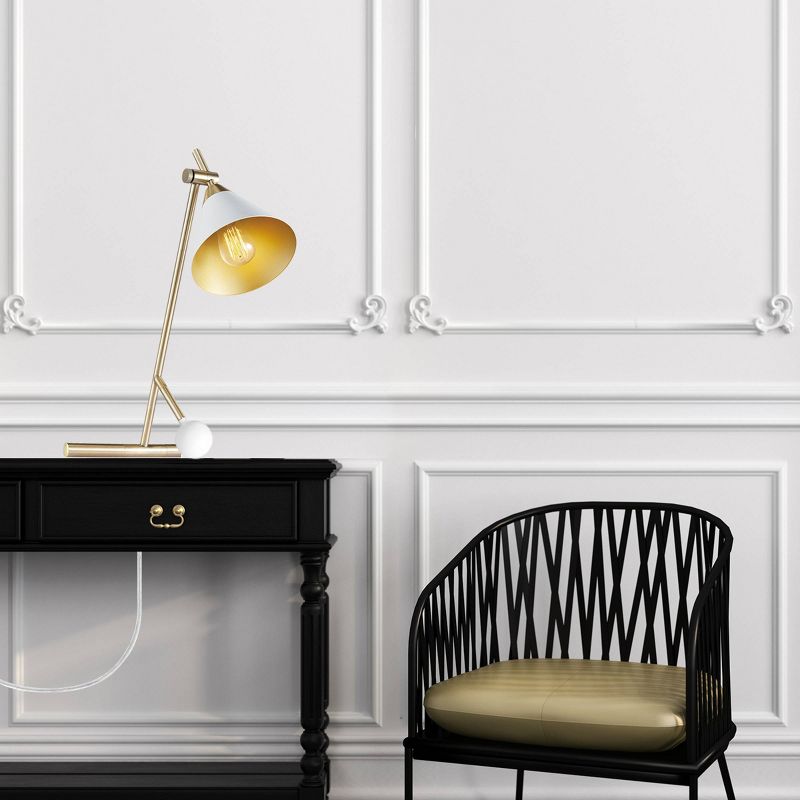 22" Zelda Matte White Desk Lamp with Gold Accents and White Fabric Cord - Novogratz x Globe