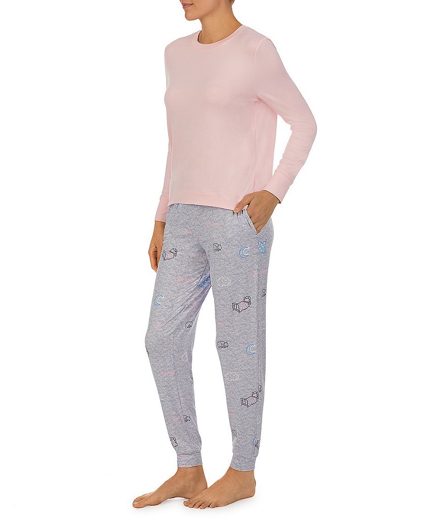 Jane & Bleecker New York Cozy Slumber Jersey Knit Round Neck Long Sleeve Jogger Pajama Set