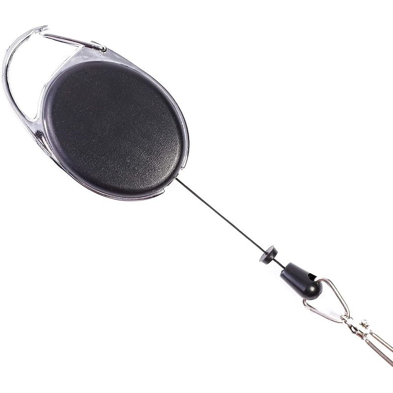 Juvale Retractable Reel with Genuine Leather Vertical Badge ID Card Holder, 2 Back Slots for Extra Cards, Black