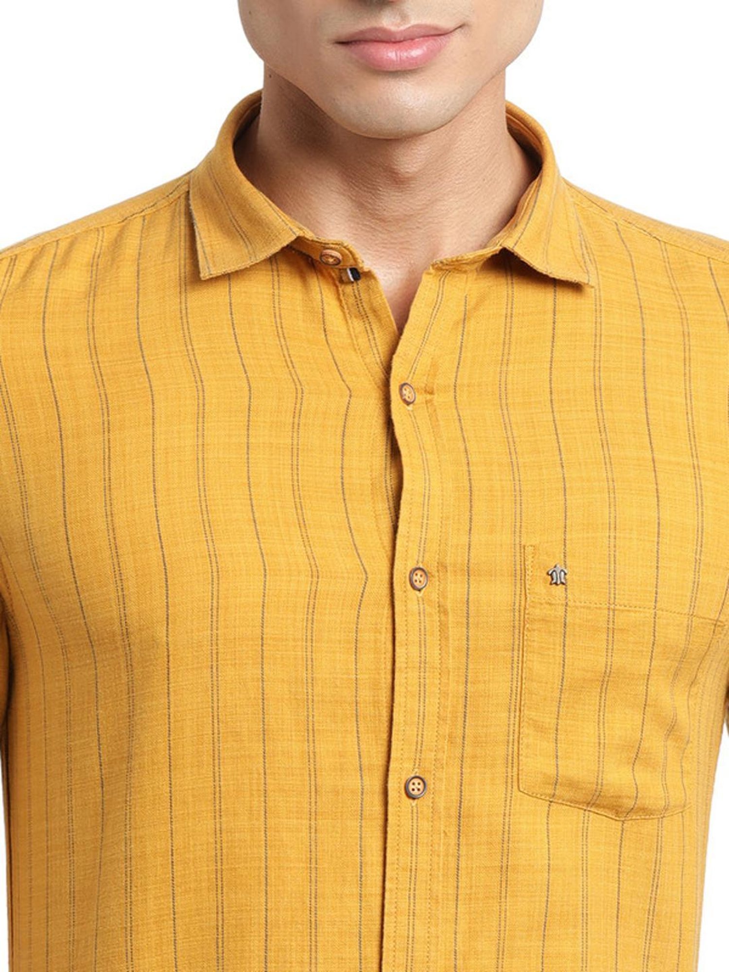 Turtle Mustard Slim Fit Striped Shirt