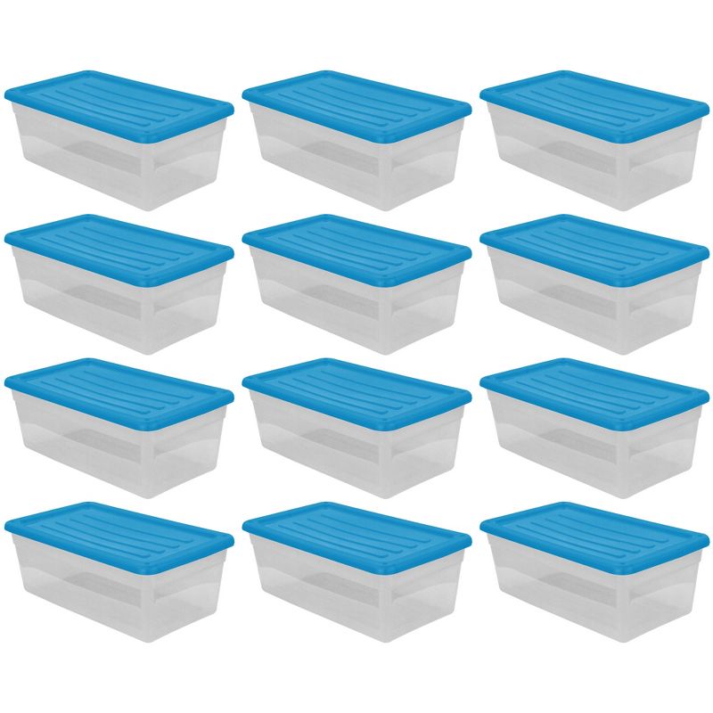Gracious Living DLC6 1.5 Gallon Clear Plastic Storage Bin Container with Blue Lid (12 Pack)