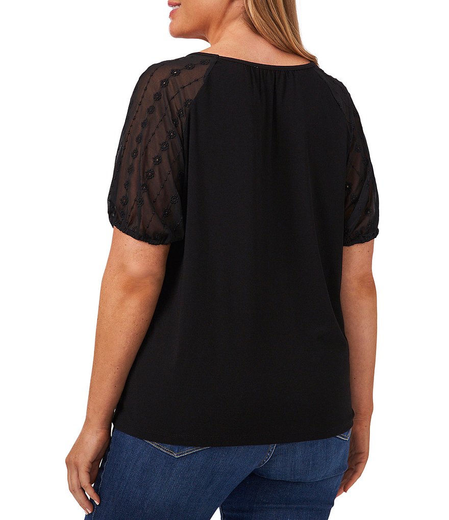 CeCe Plus Size Puff Sleeve V-Neck Short Sleeve Knit Top