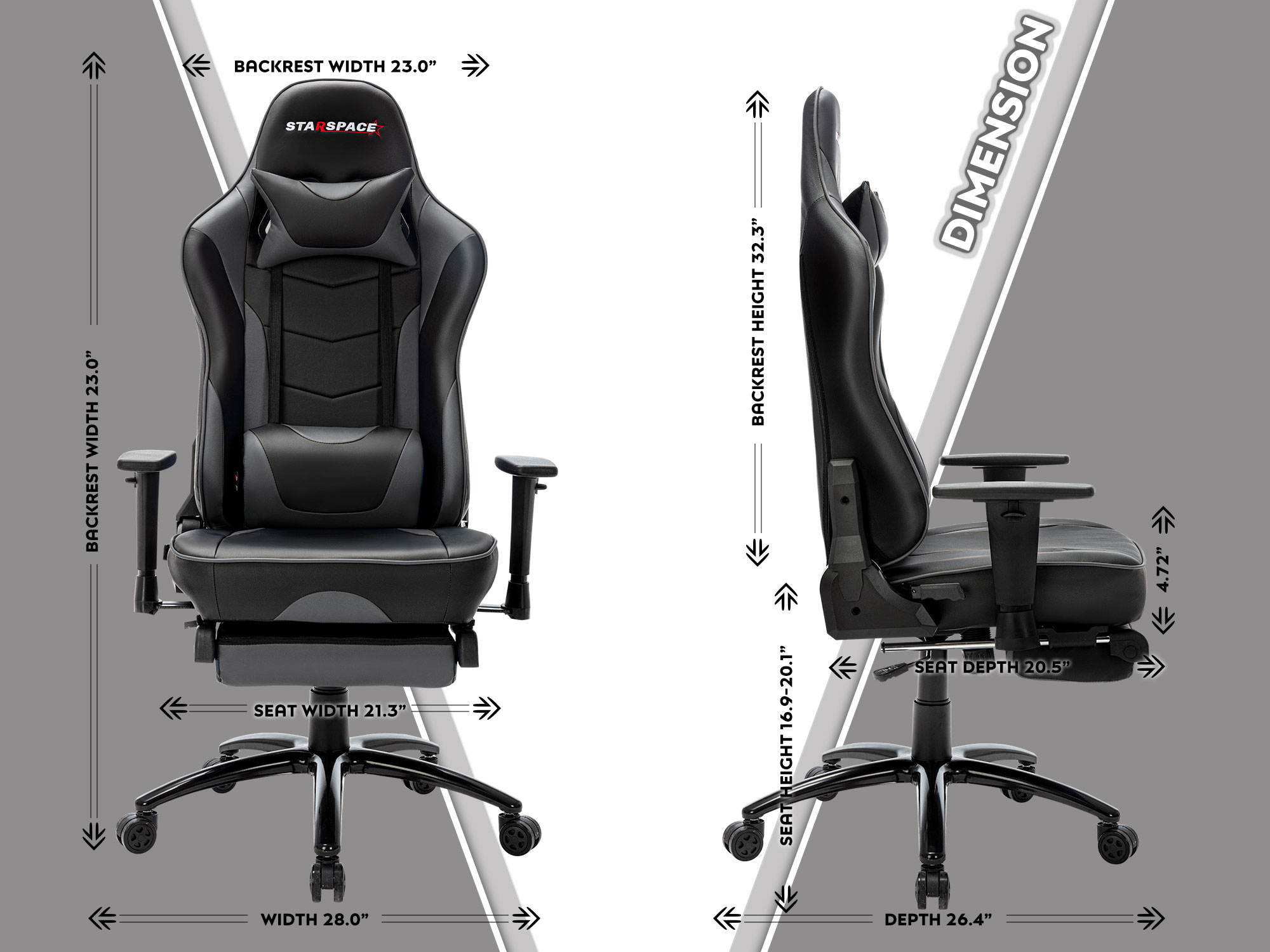 STARSPACE Adjustable Lumbar Support Footrest Gaming Chair with Racing Ergonomic Desk Chair