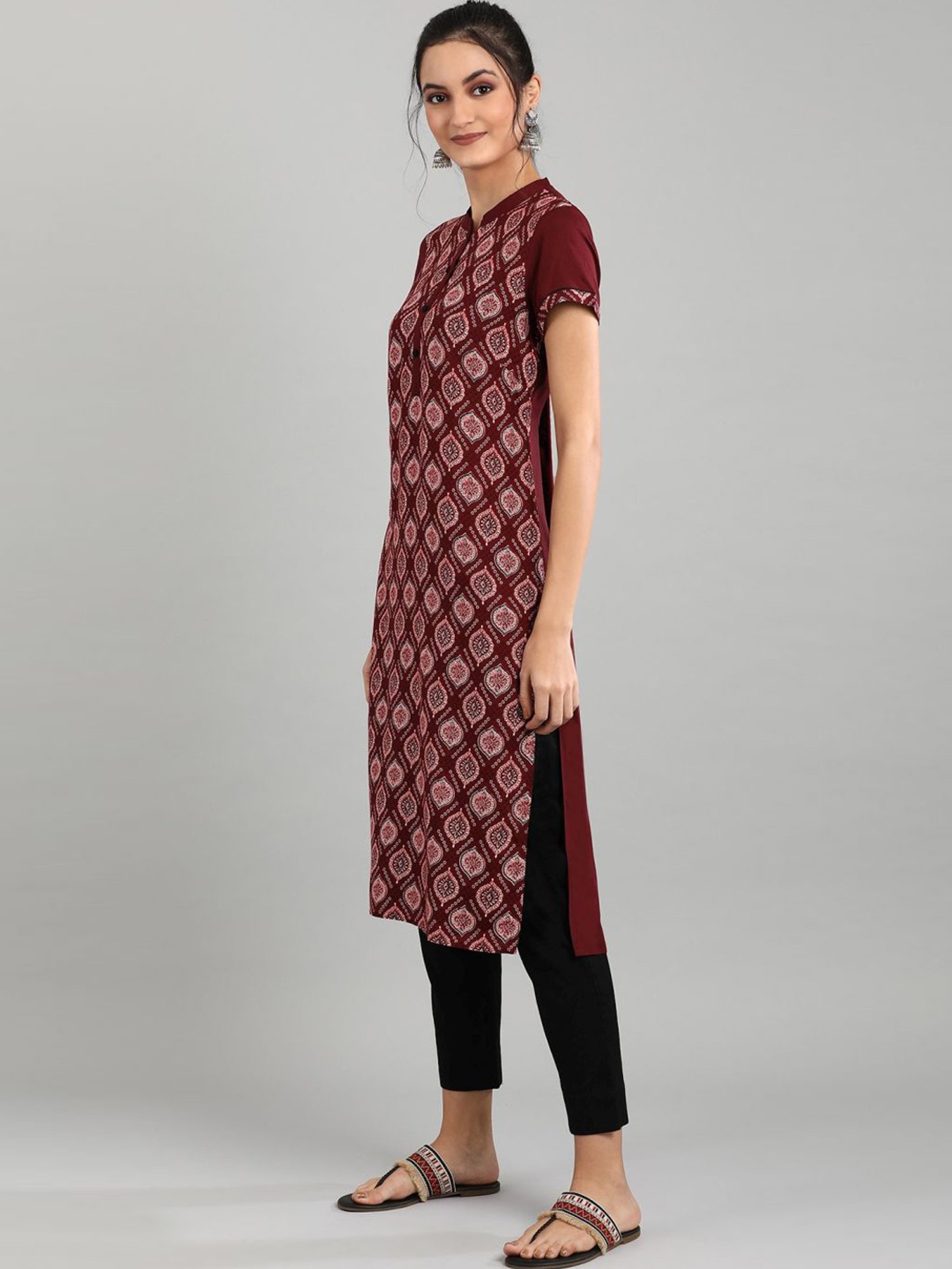 Fusion Beats Light Grey Embroidered A Line Kurta