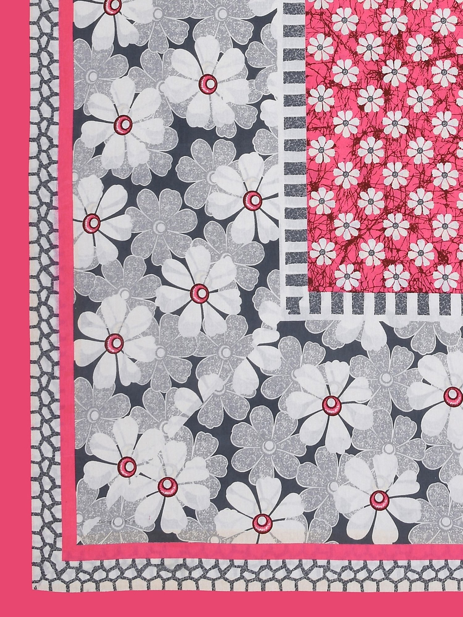 Living Roots Jaipuri Pink & Grey 210 TC Cotton Queen Bed Sheet with 2 Pillow Covers