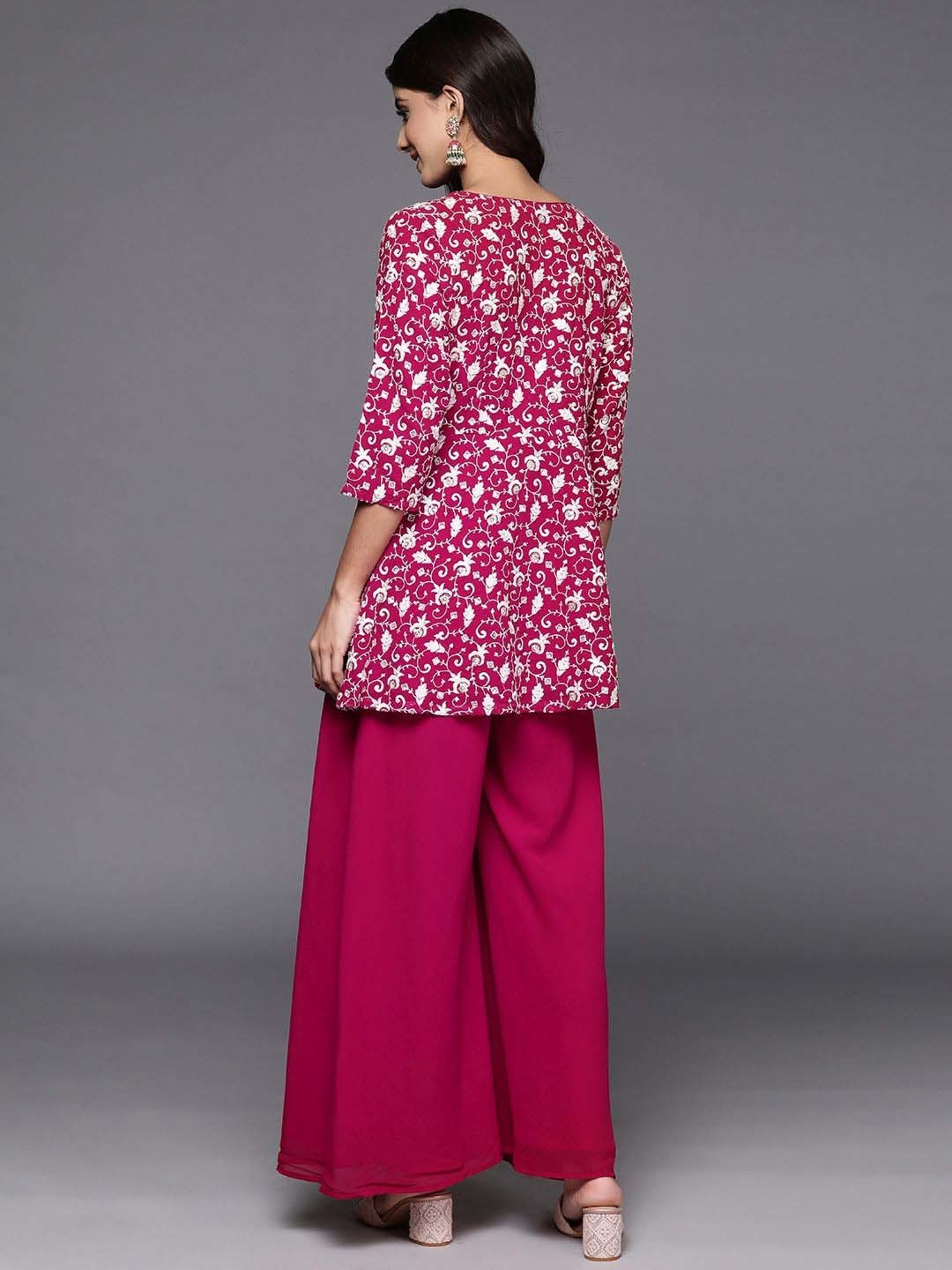 Libas Pink Embellished Poly Georgette Co-Ords